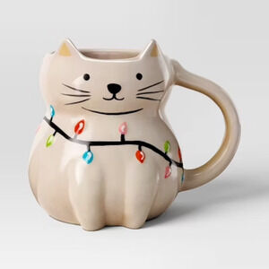Wondershop 2024‎ Stoneware Cat Mug Holiday Figural Coffee Cup Target NEW